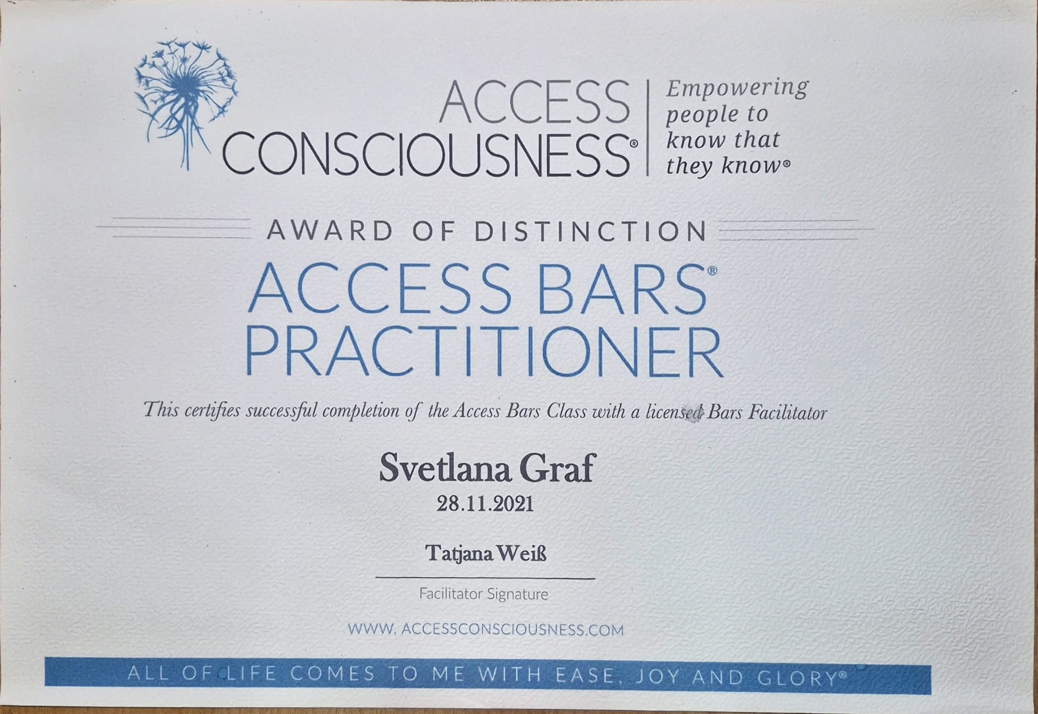 Access Bars Practitioner Zertifikat